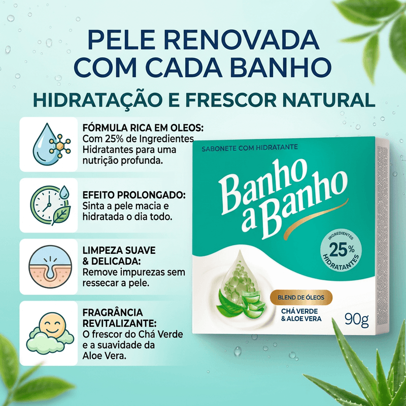 Ypê Sabonete Banho a Banho Hidratante Chá Verde e Aloe Vera 90g