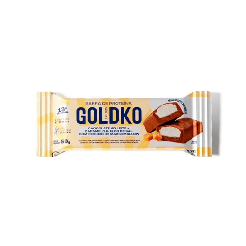 Barra de Proteína Chocolate Caramelo Flor de Sal e Marshmallow Goldko - 50g