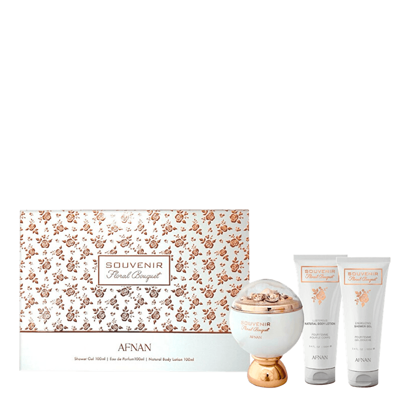 Kit Perfume Feminino Afnan Souvenir Floral Bouquet EDP 100ml + Shower Gel + Body Lotion 100ml