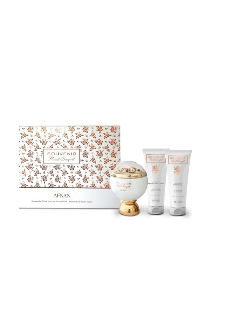 Kit Perfume Feminino Afnan Souvenir Floral Bouquet EDP 100ml + Shower Gel + Body Lotion 100ml