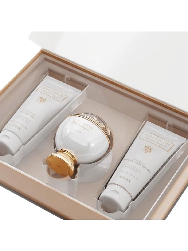 Kit Perfume Feminino Afnan Souvenir Floral Bouquet EDP 100ml + Shower Gel + Body Lotion 100ml