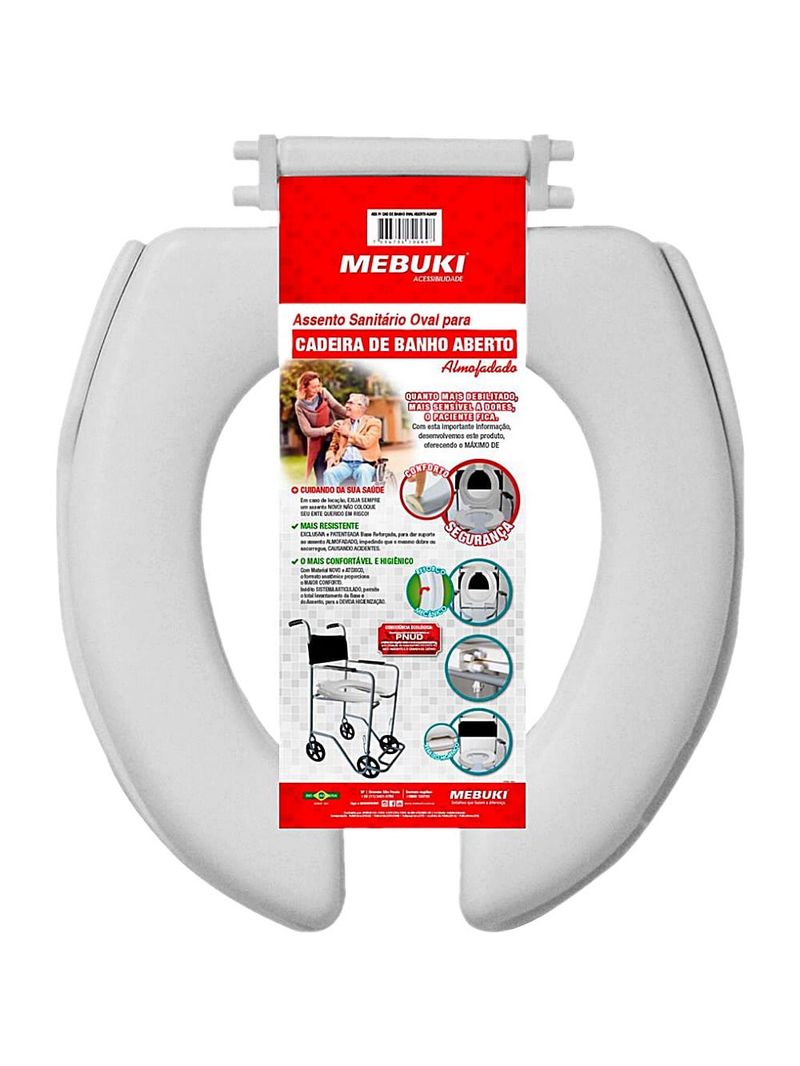 Assento Sanitário Oval para Cadeira de Banho Aberto Almofadado - unidade