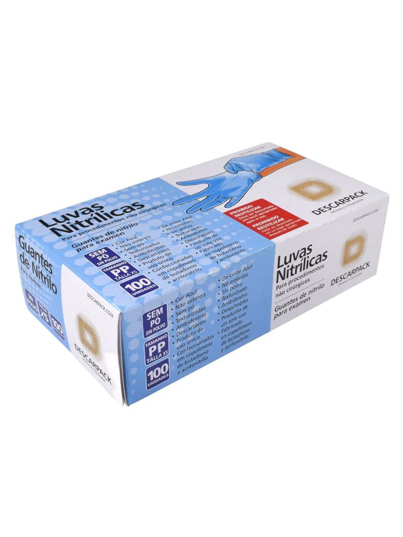 Luva Nitrílica Descartável Descarpack - Azul - Tamanho PP - 100 Unidades