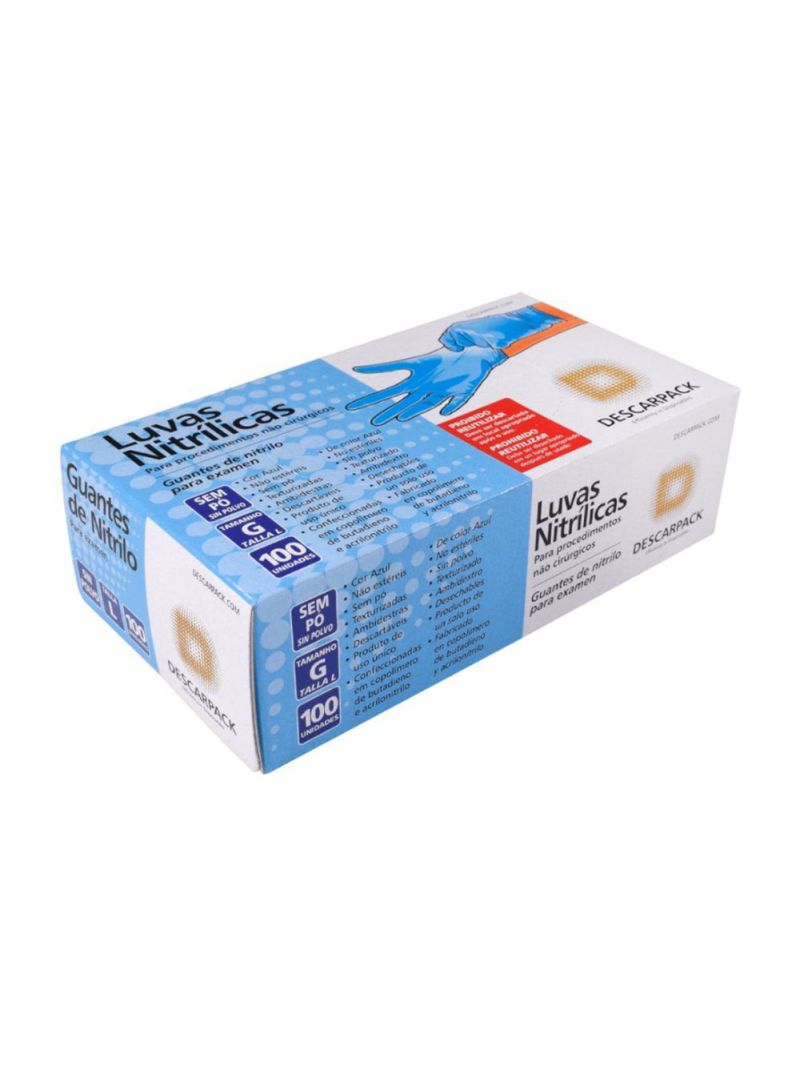 Luva Nitrílica Descartável Descarpack - Azul - Tamanho G - 100 Unidades
