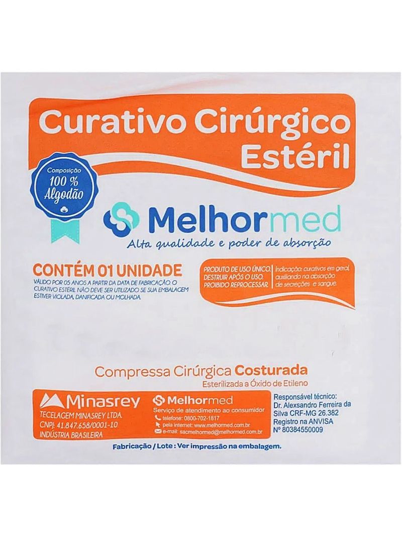 Compressa Cirúrgica Melhormed Costurada Estéril 15X60cm- unidade