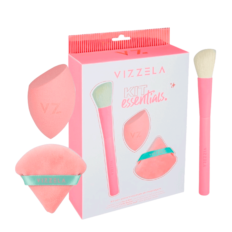 Kit Vizzela Essentials - 1 Pincel + 2 Esponjas de Maquiagem