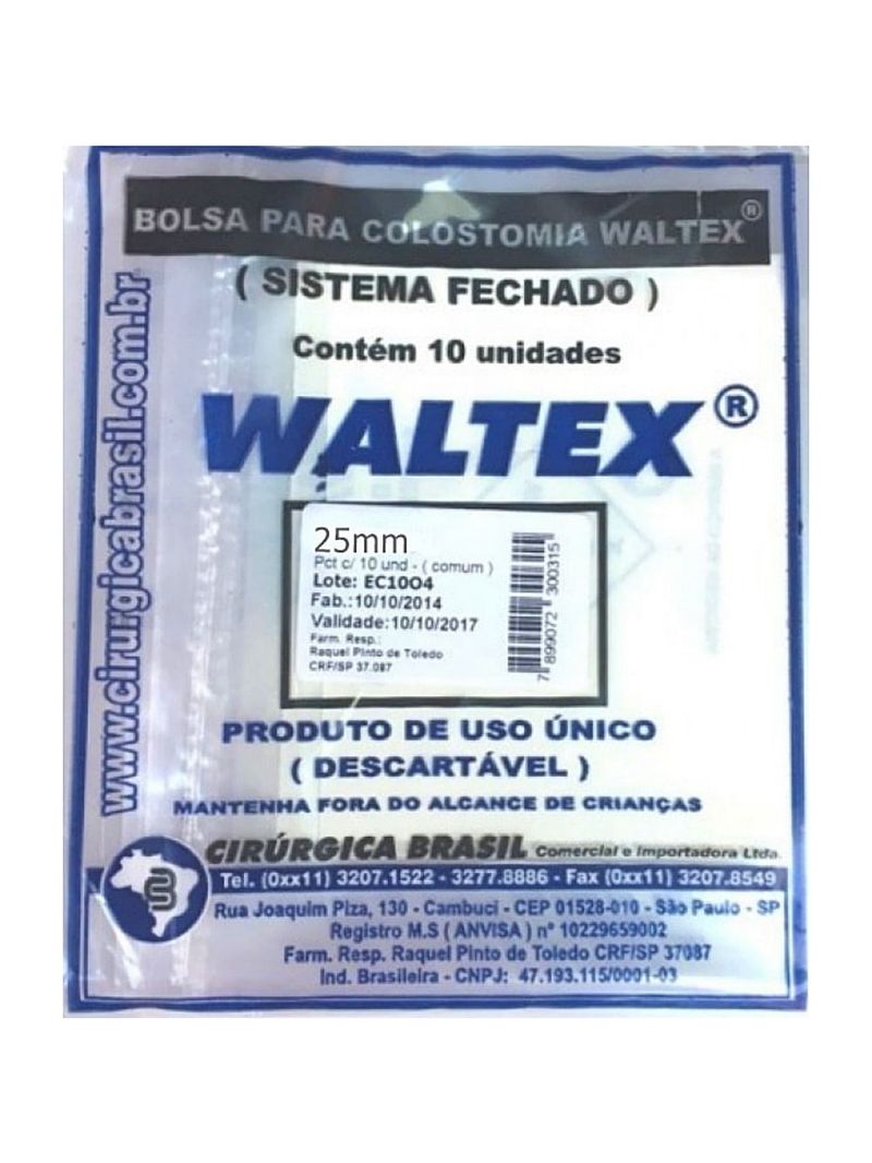 Bolsa de Colostomia Waltex - 25 mm - Com 10 unidades