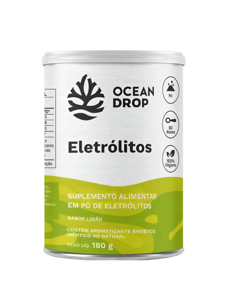 Eletrólitos em Pó Limão 180g Vegano Ocean Drop