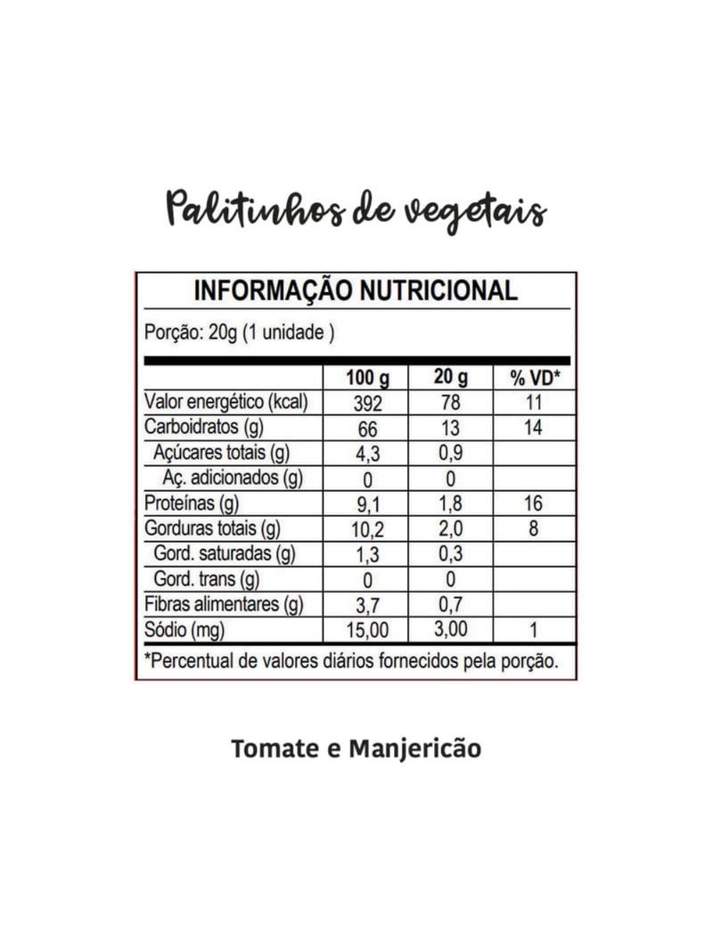 Palitinhos de Vegetais Tomate e Majericão Papapá 20g