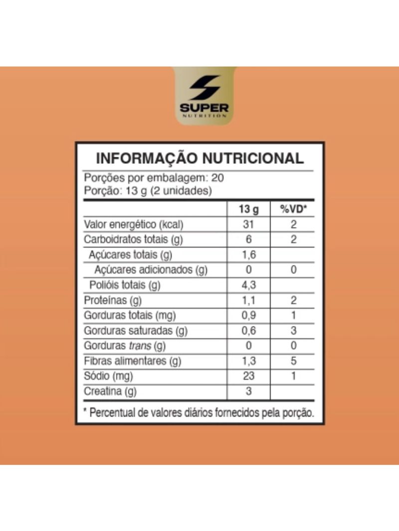 Creatina Caramelo 260g 40 Unidades Super Nutrition