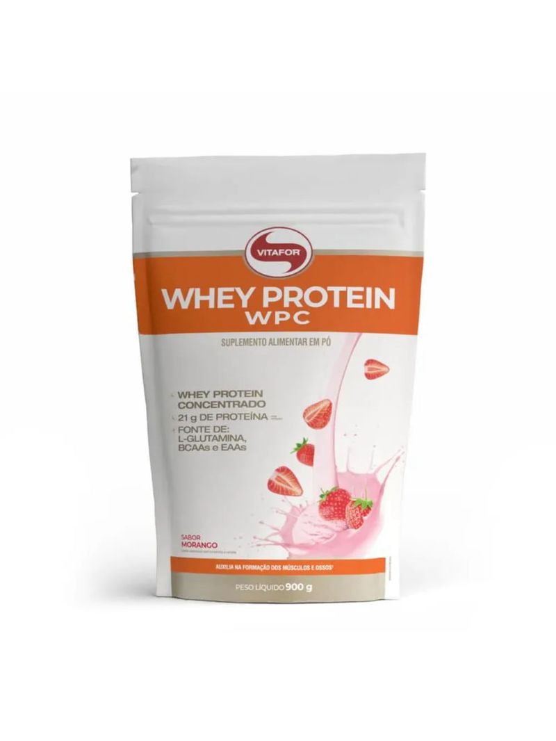 Whey Protein WPC Morango Pouch 900g Vitafor