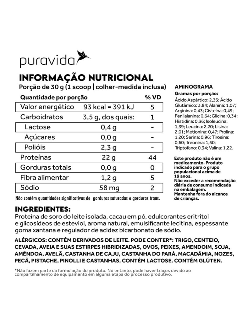 Whey Protein 100% Iso Dark Choco Puravida 450g
