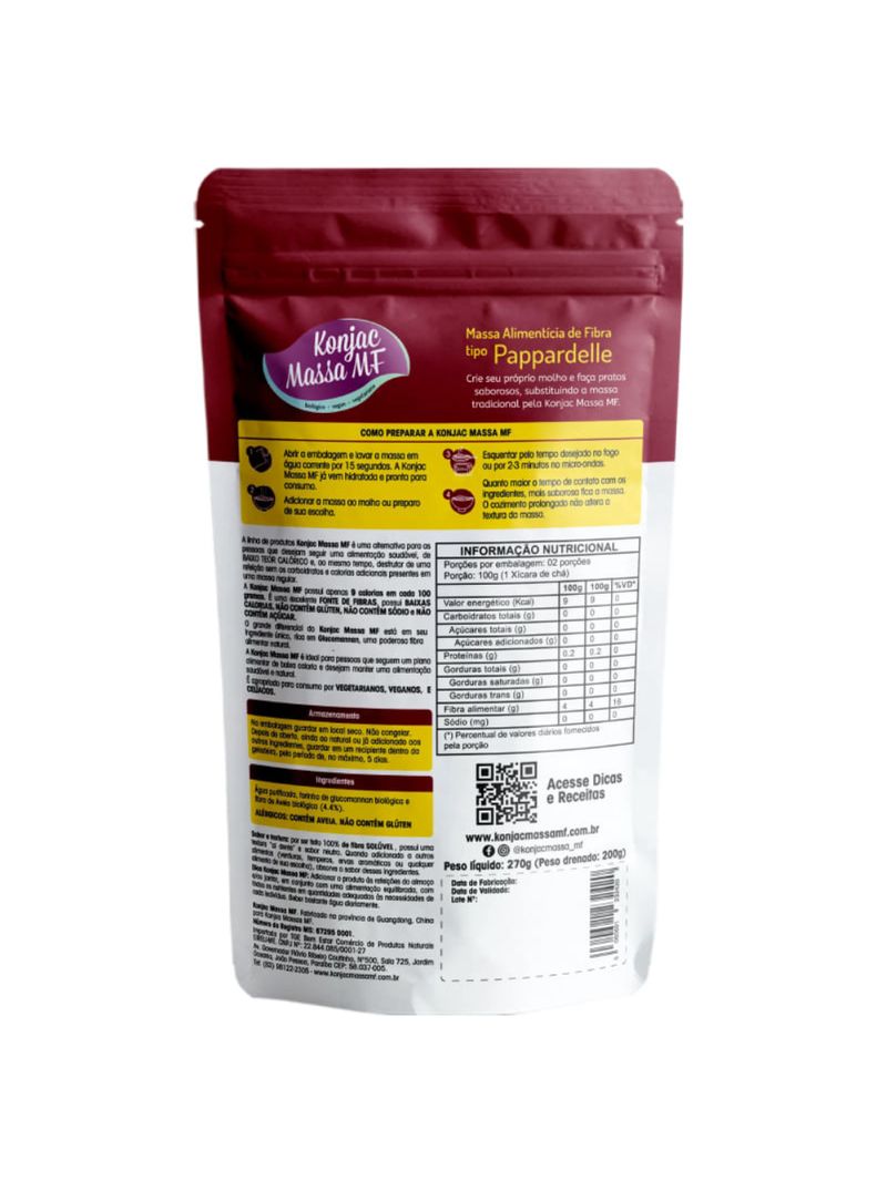 Massa Pappardelle Konjac 270g Zero Carboidrato Glucomannan