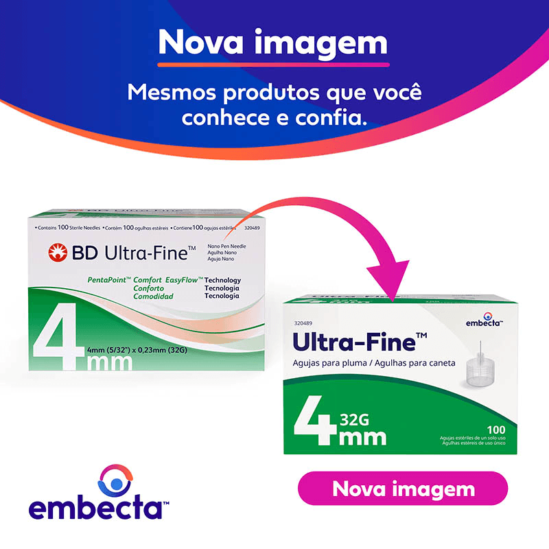 Agulhas para Caneta BD Ultra-Fine 4mm - 100 Unidades