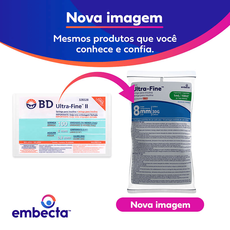 Seringa para Insulina BD Ultra-Fine com Agulha 8mm 100UI - 10 Unidades