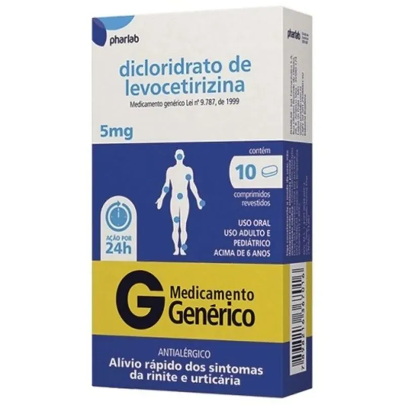 Dicloridrato de Levocetirizina 5mg Pharlab - 10 Comprimidos