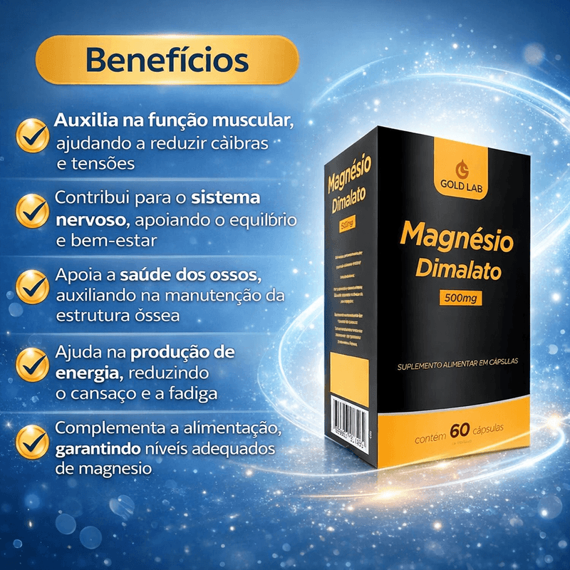Kit 2 Magnésio Dimalato 500mg com 60 Cápsulas Gold Lab