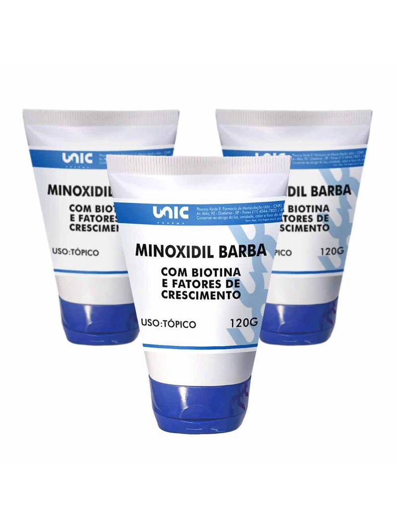 Kit 3 Minoxidil 5% Para Barba com Biotina mais Fatores de Crescimento 120g