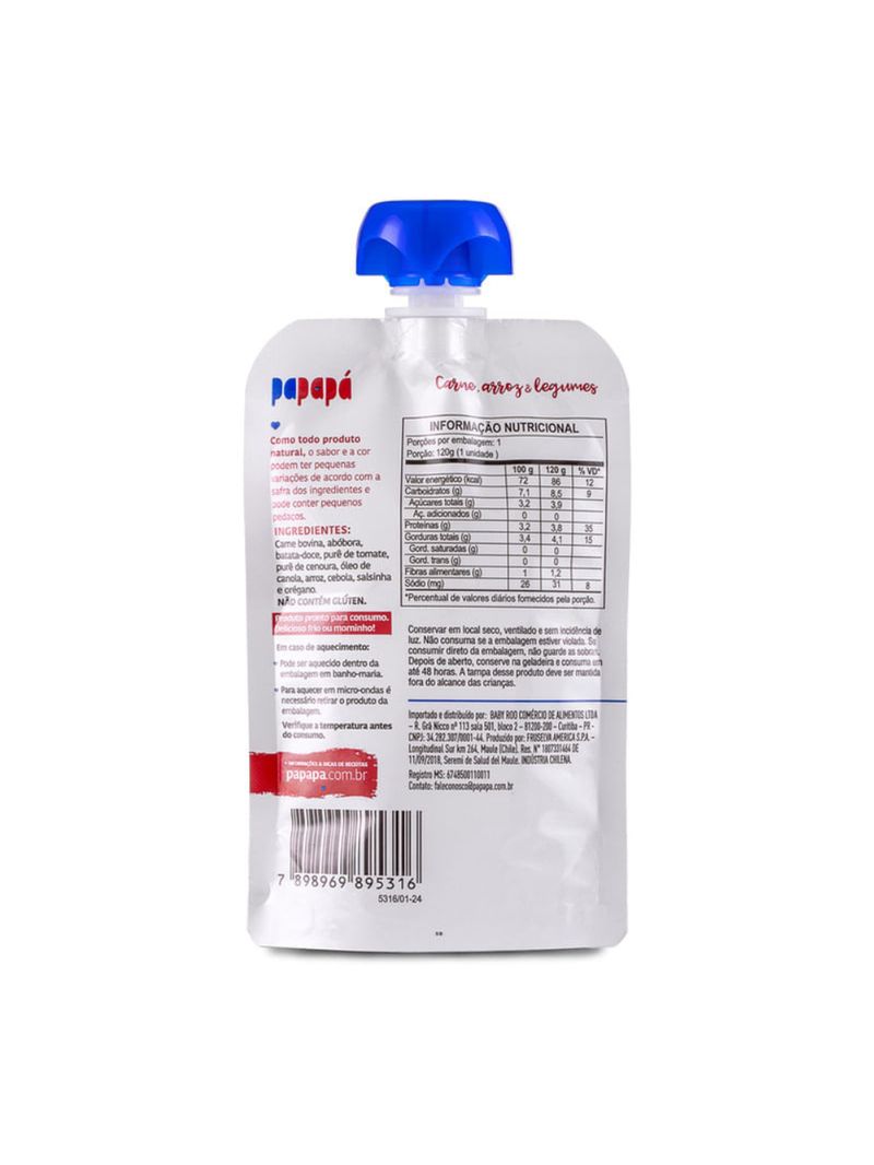 Papinha de Carne Arroz e Legumes Papapá 120g