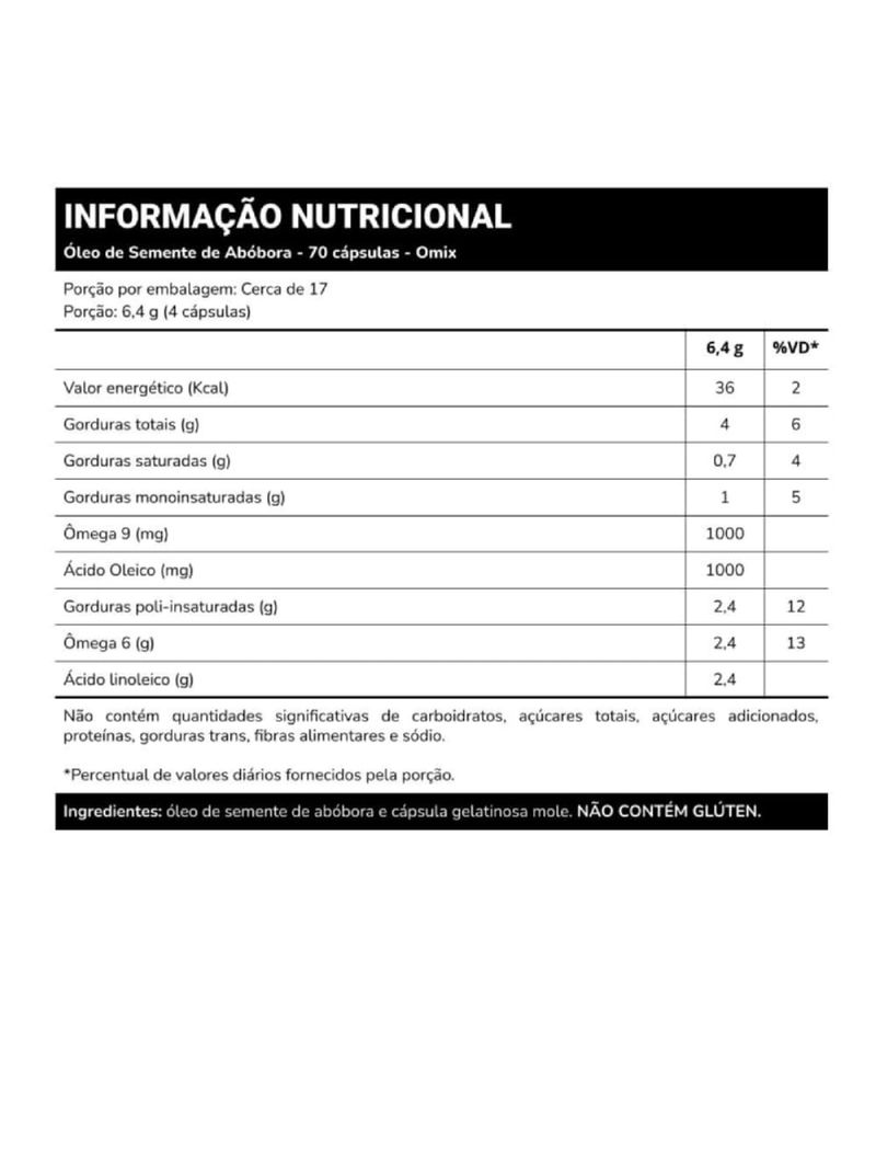 Óleo de Semente de Abóbora Omix 1000mg 70cáps