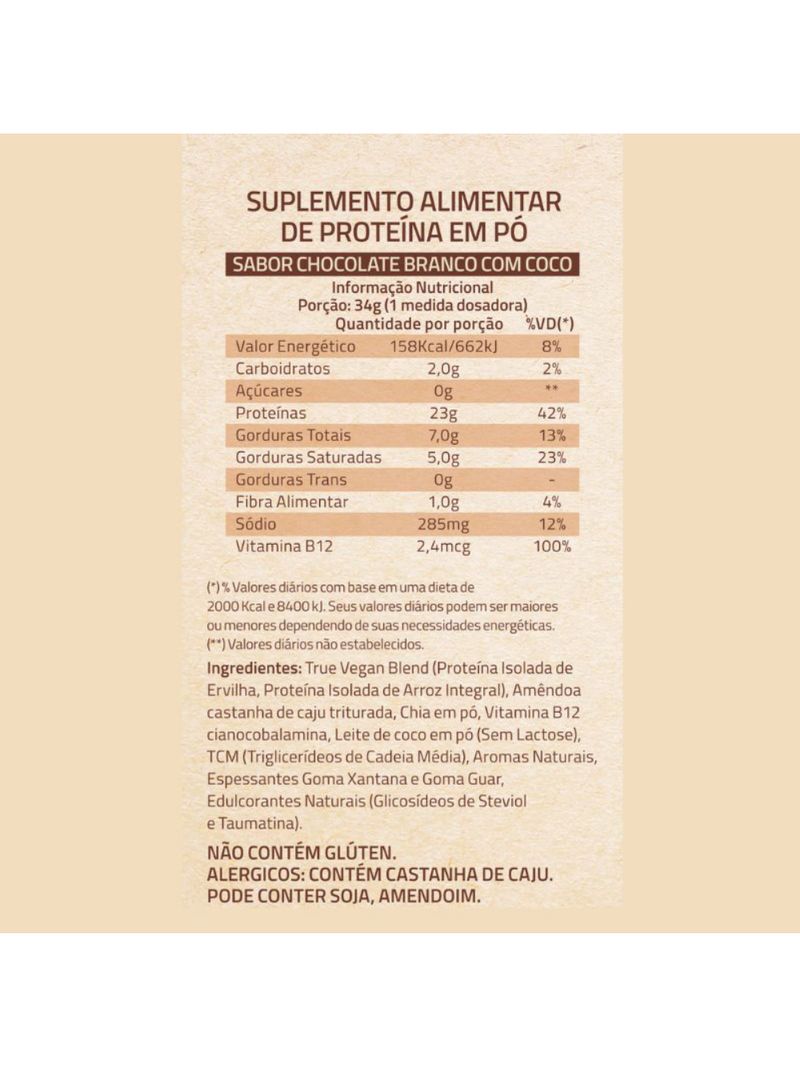Vegan   Chocolate Branco com Coco True Source 418g