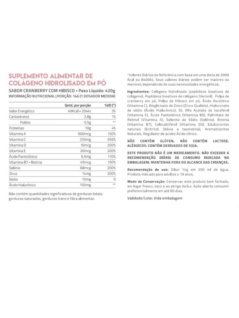 Collagen Cranberry com Hibisco True Source 420g