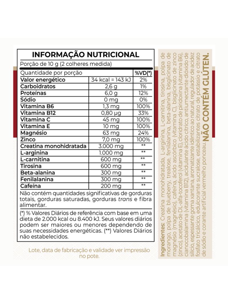 V-Fort Pré-Treino Frutas Vermelhas Vitafor 240g