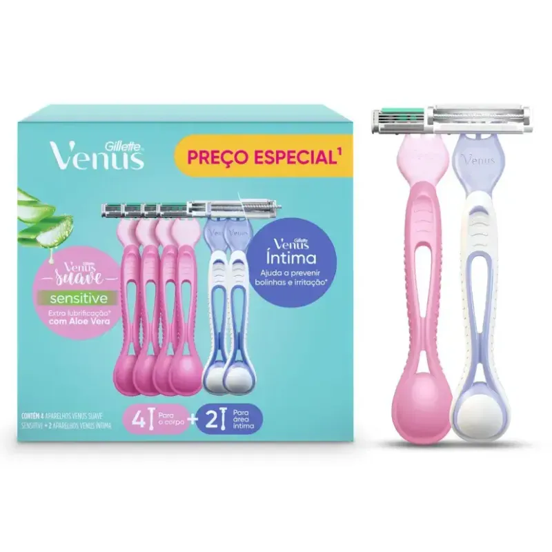 Kit Aparelho de Depilar Gillette Venus Suave 4 Unidades + Venus Íntima 2 Unidades