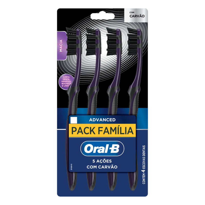 Escova Dental Macia Oral-B 3D White Advanced Carvão - 4 Unidades