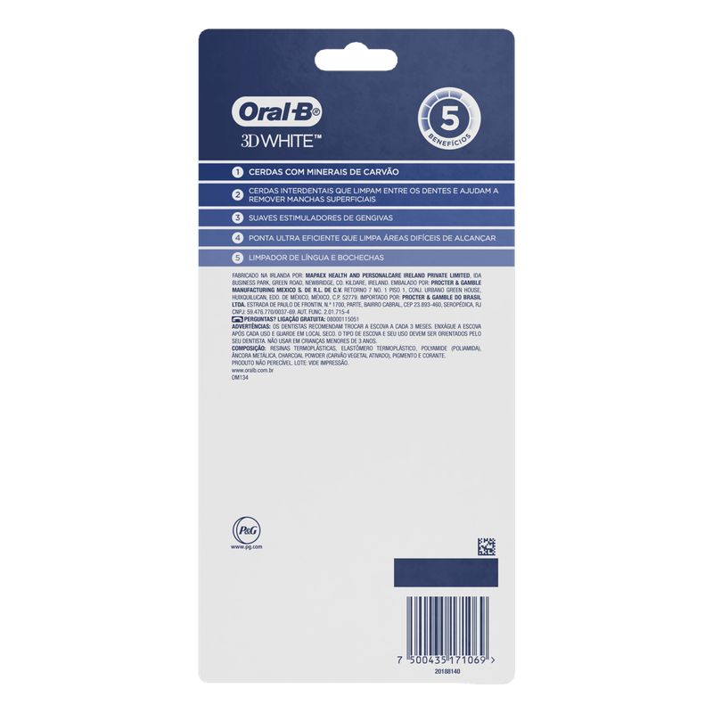 Escova Dental Macia Oral-B 3D White Advanced Carvão - 4 Unidades