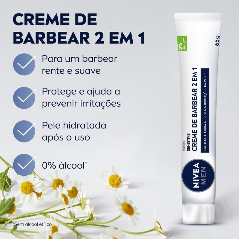 Creme de Barbear Sensitive 2 em 1 65g Vitamina E NIVEA Men