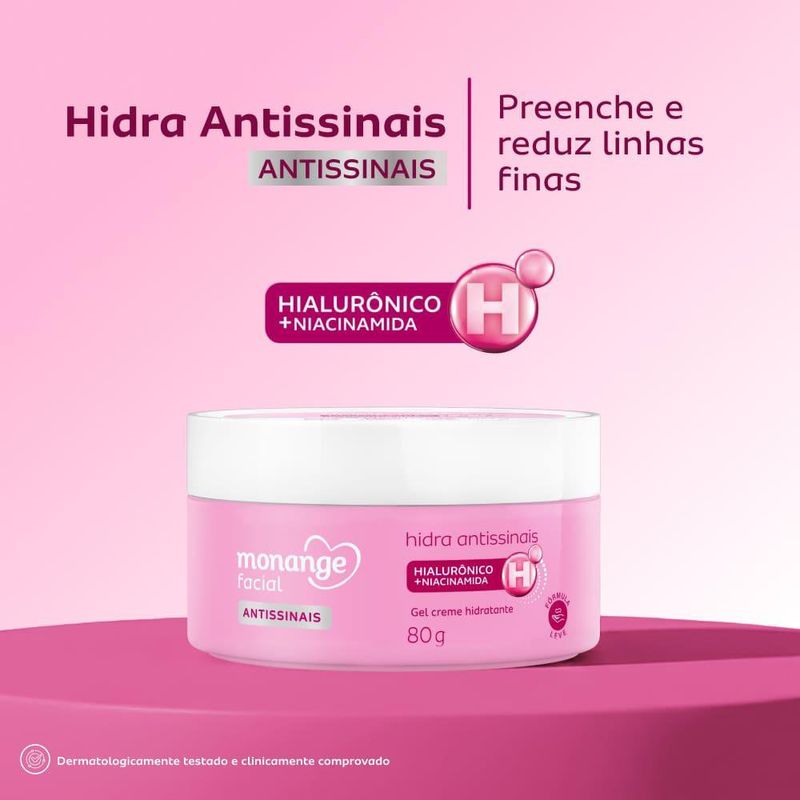 Hidratante Monange Facial Hidra Antissinais com Ácido Hialurônico e Niacinamida - 80g