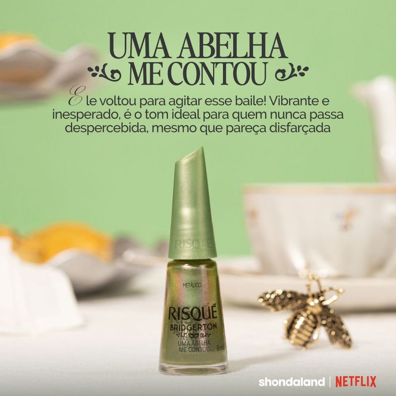 Esmalte Verde Risqué Bridgerton Uma Abelha me Contou Metálico - 8ml