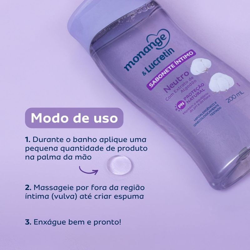 Kit Sabonete Líquido Íntimo Monange e Lucretin Neutro 2ooml - 2 Unidades