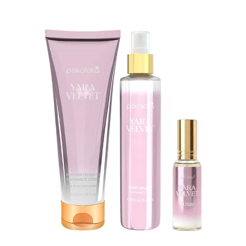 Kit Pokoloka Luxury Elixir Yara Velvet - Deo Colônia 15ml + Hidratante 240ml + Body Splash 250ml