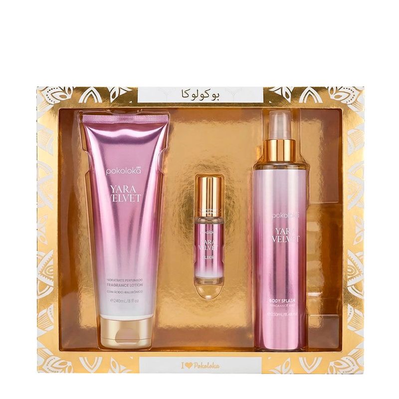 Kit Pokoloka Luxury Elixir Yara Velvet - Deo Colônia 15ml + Hidratante 240ml + Body Splash 250ml
