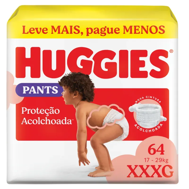 Fralda Huggies Pants Roupinha Proteção Acolchoada 64 unidades XXXG
