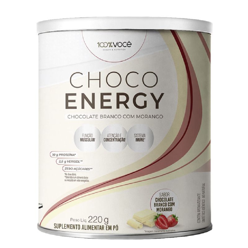 Choco Energy Chocolate Branco com Morango 100% Você 220g