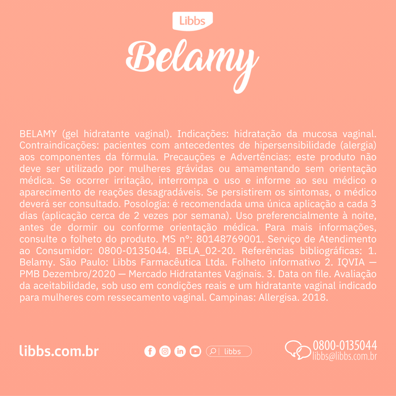 Belamy Gel Hidratante Vaginal 2,5g Libbs 8 aplicadores