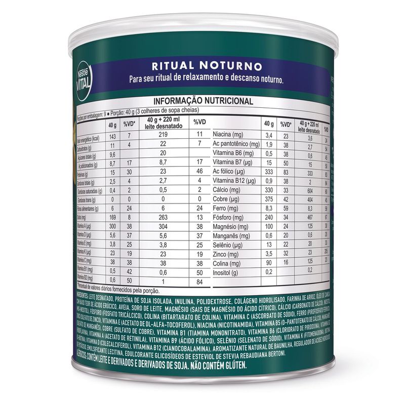Suplemento Alimentar Em Pó Nestlé Vital Ritual Noturno Baunilha - 360g
