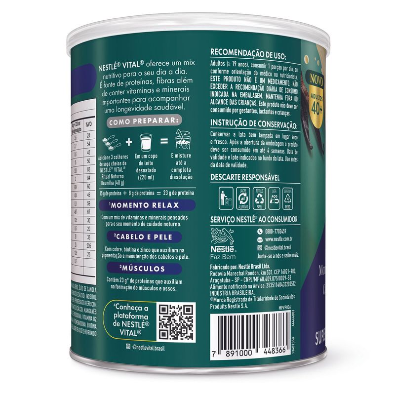Suplemento Alimentar Em Pó Nestlé Vital Ritual Noturno Baunilha - 360g
