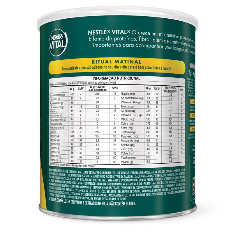 Suplemento Alimentar Em Pó Nestlé Vital Ritual Matinal Sem Sabor - 720g