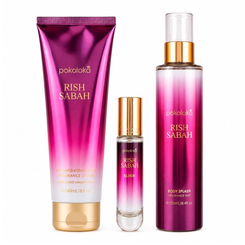 Kit Pokoloka Rish Sabah Feminino - Hidratante 240ml + Body Splash 250ml + Perfume 15ml