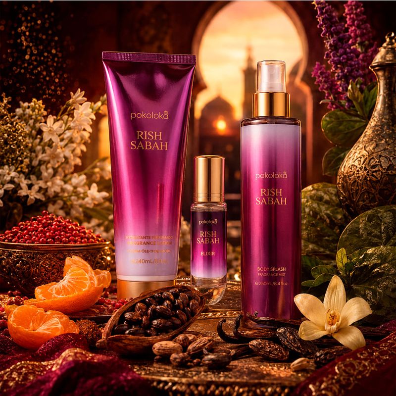 Kit Pokoloka Rish Sabah Feminino - Hidratante 240ml + Body Splash 250ml + Perfume 15ml