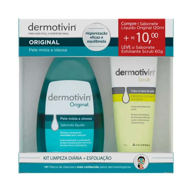 Kit Limpeza Facial e Esfoliante Dermotivin Original 120ml + 60g Galderma 1