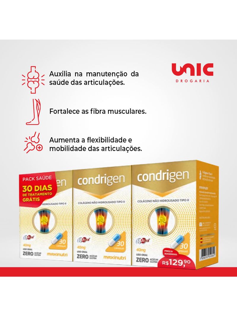 Kit 3x30 Condrigen Colágeno Tipo II 40MG C/90 Cápsulas - Maxinutri