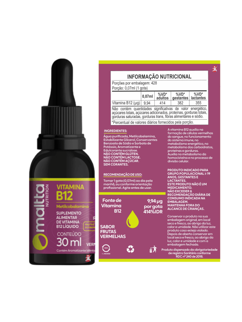 Kit C/2 Vitamina B12 Solução 30ml Frutas Vermelhas - Maltta