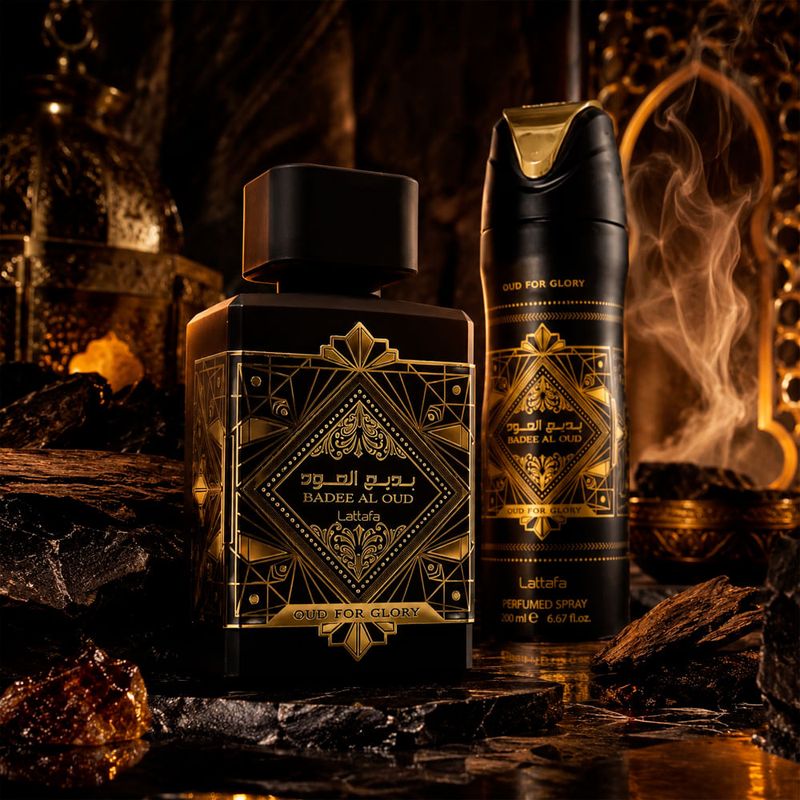 Kit Lattafa Badee Al Oud Oud for Glory Unissex - Eau de Parfum 100ml + Desodorante 200ml