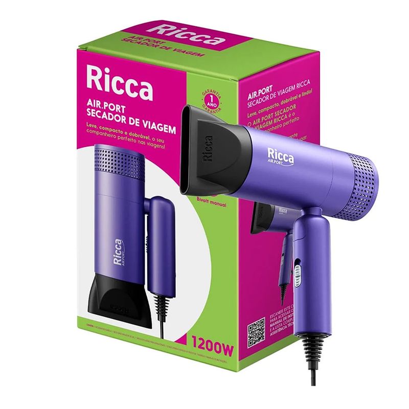 Ricca Airport Portatil 1200w - Secador de Cabelo Bivolt