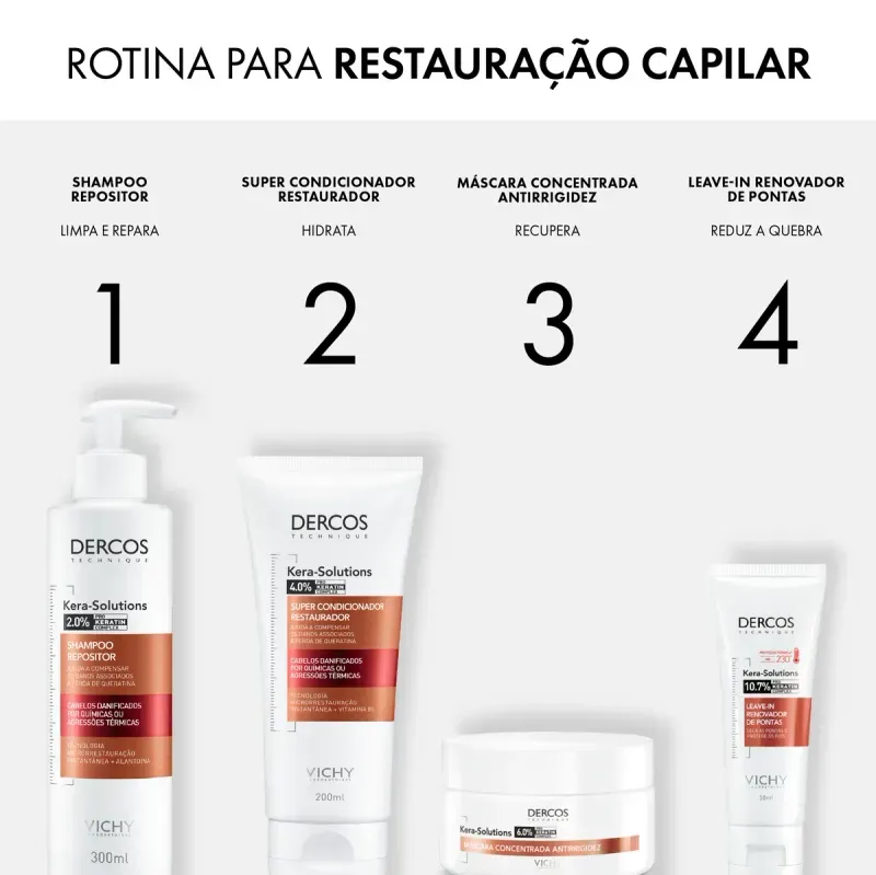 Leave-in Dercos Kera-Sol Ultraleve 50ml Vichy Renovador de pontas e proteção térmica 6